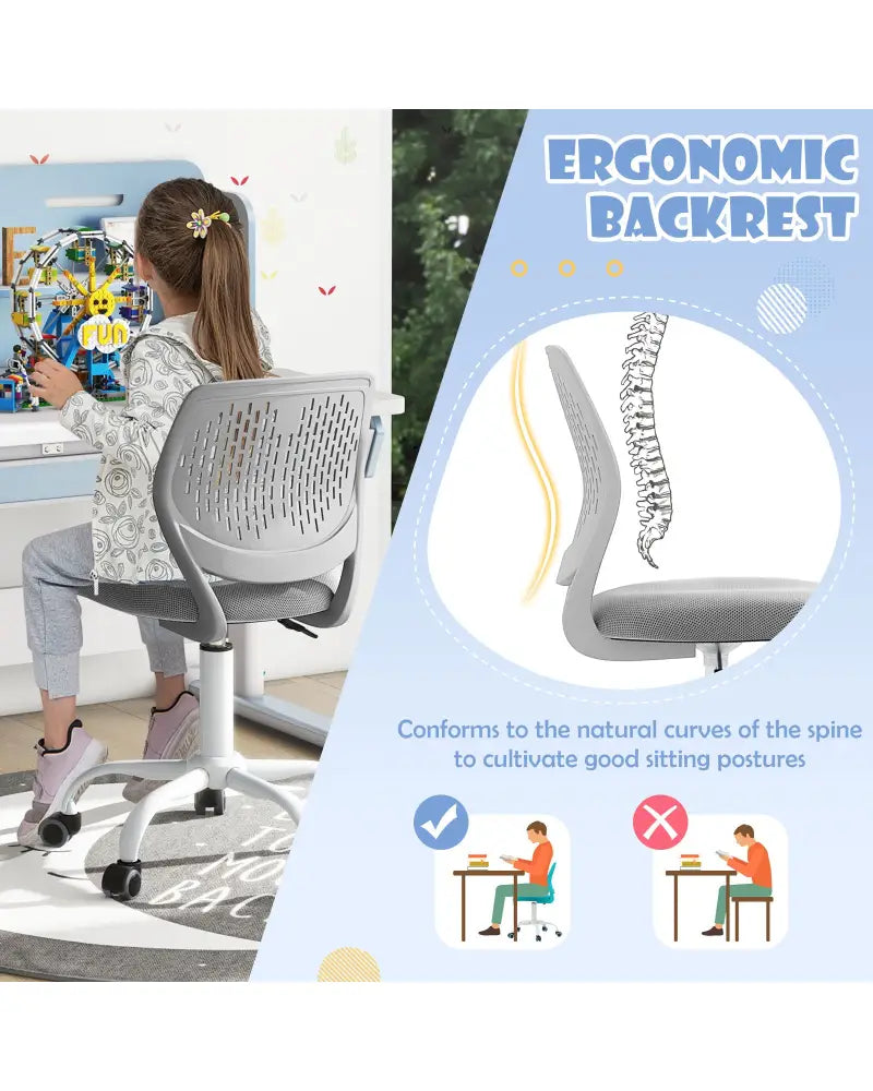Ergonomic Children Study Chair with Adjustable Height-Gray - Gray - Kids Chairs & Seating