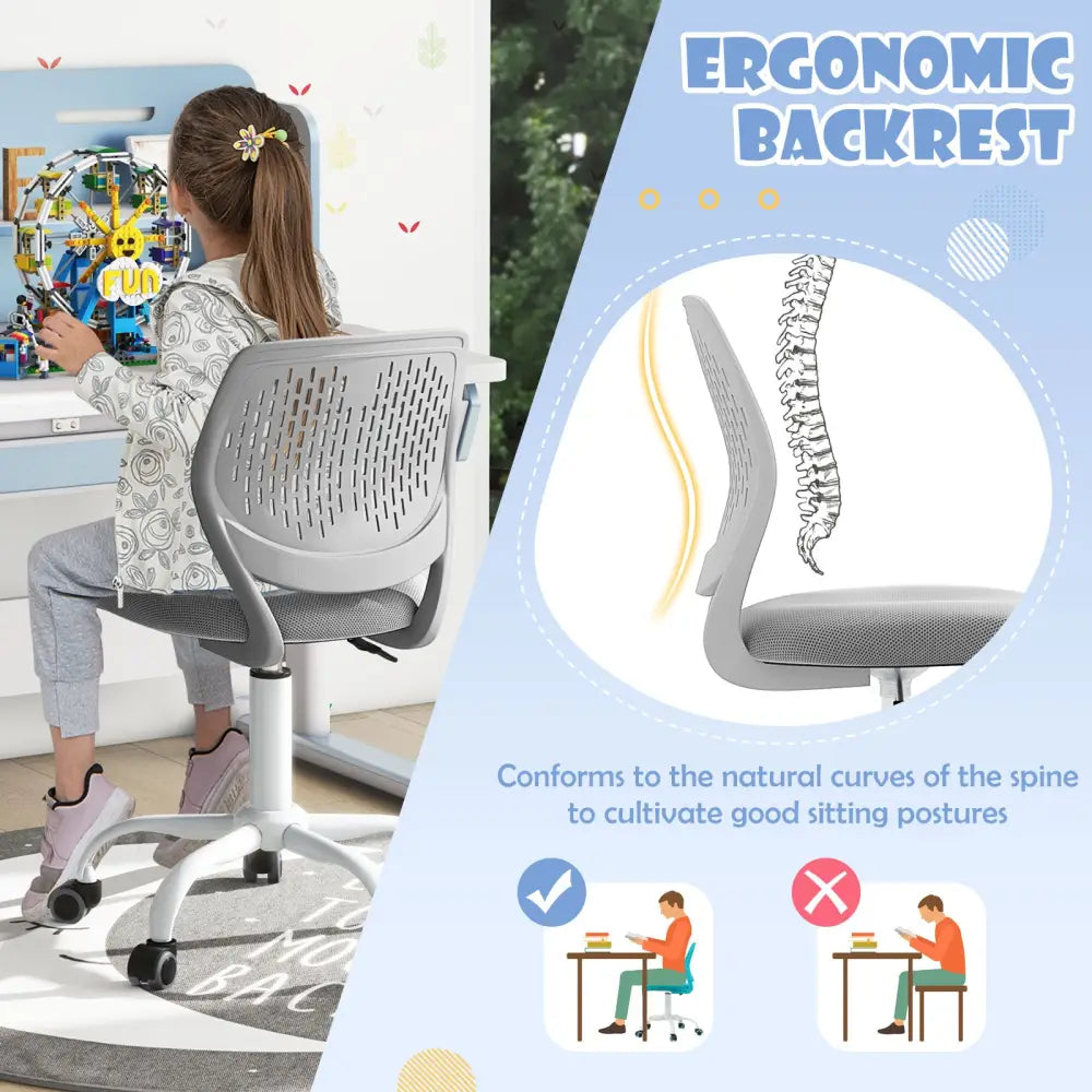 Ergonomic Children Study Chair with Adjustable Height-Gray - Gray - Kids Chairs & Seating