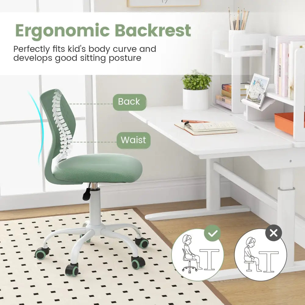Ergonomic Children Study Chair with Adjustable Height-Green - Green - Kids Chairs & Seating