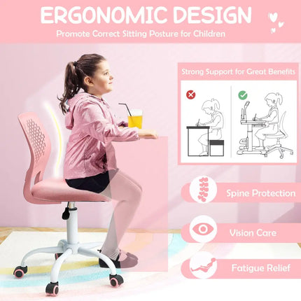 Ergonomic Children Study Chair with Adjustable Height-Light Pink - Light Pink - Kids Chairs & Seating