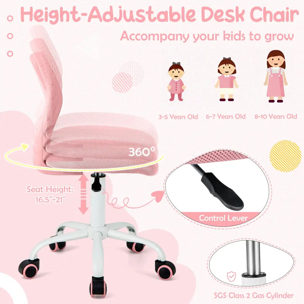 Ergonomic Children Study Chair with Adjustable Height-Light Pink - Light Pink - Kids Chairs & Seating