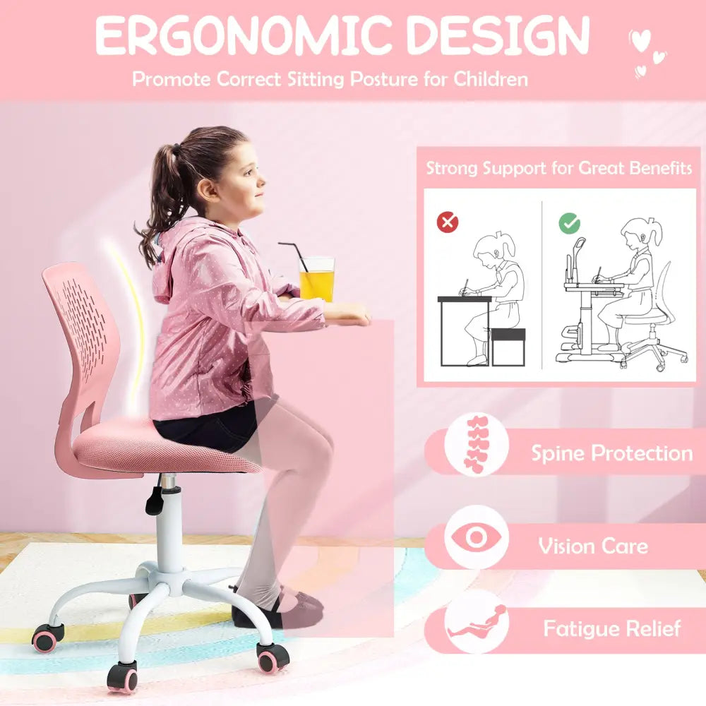 Ergonomic Children Study Chair with Adjustable Height-Light Pink - Light Pink - Kids Chairs & Seating