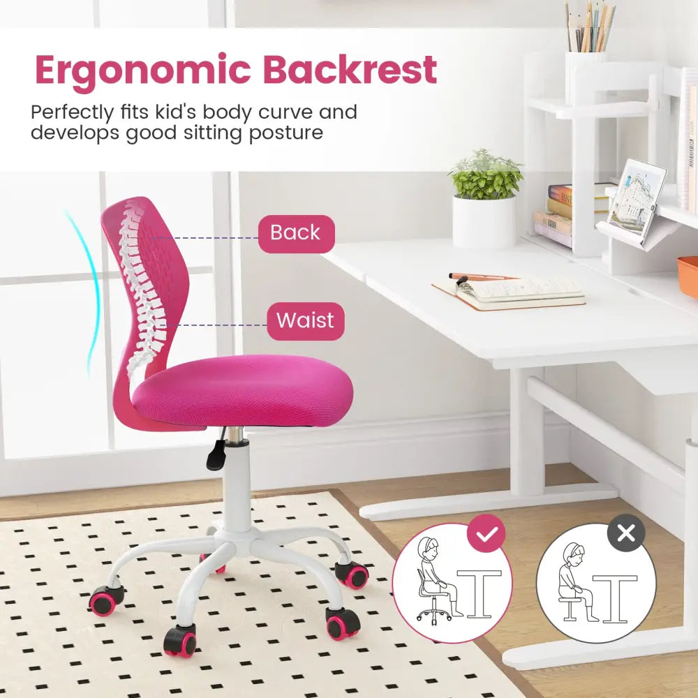 Ergonomic Children Study Chair with Adjustable Height-Pink - Pink - Kids Chairs & Seating