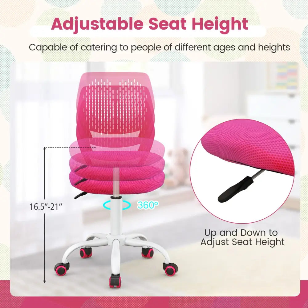 Ergonomic Children Study Chair with Adjustable Height-Pink - Pink - Kids Chairs & Seating