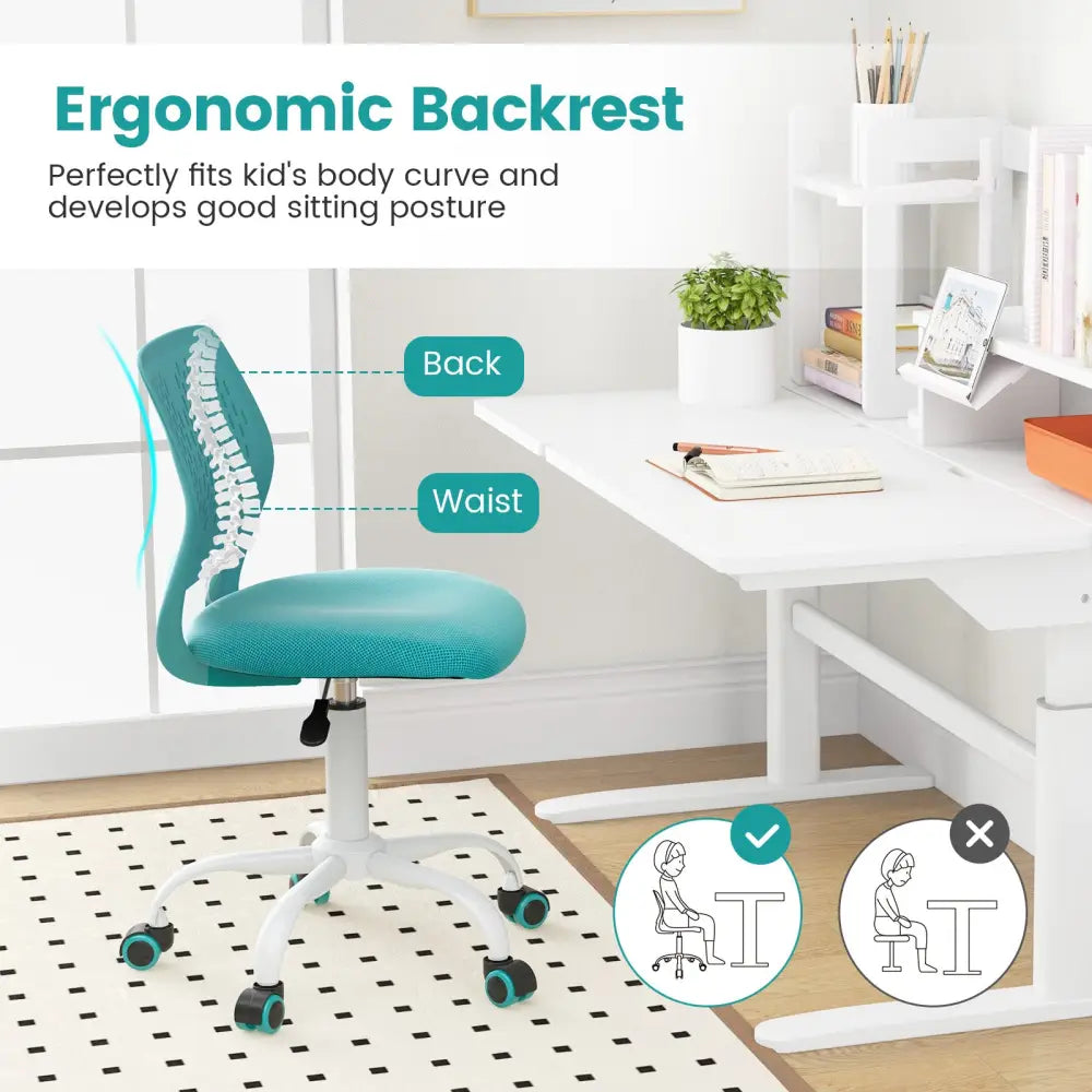 Ergonomic Children Study Chair with Adjustable Height-Turquoise - Turquoise - Kids Chairs & Seating