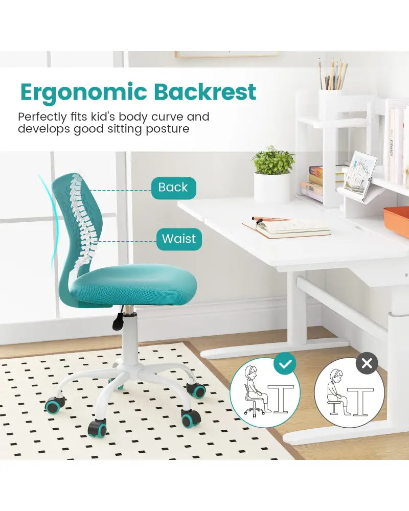 Ergonomic Children Study Chair with Adjustable Height-Turquoise - Turquoise - Kids Chairs & Seating