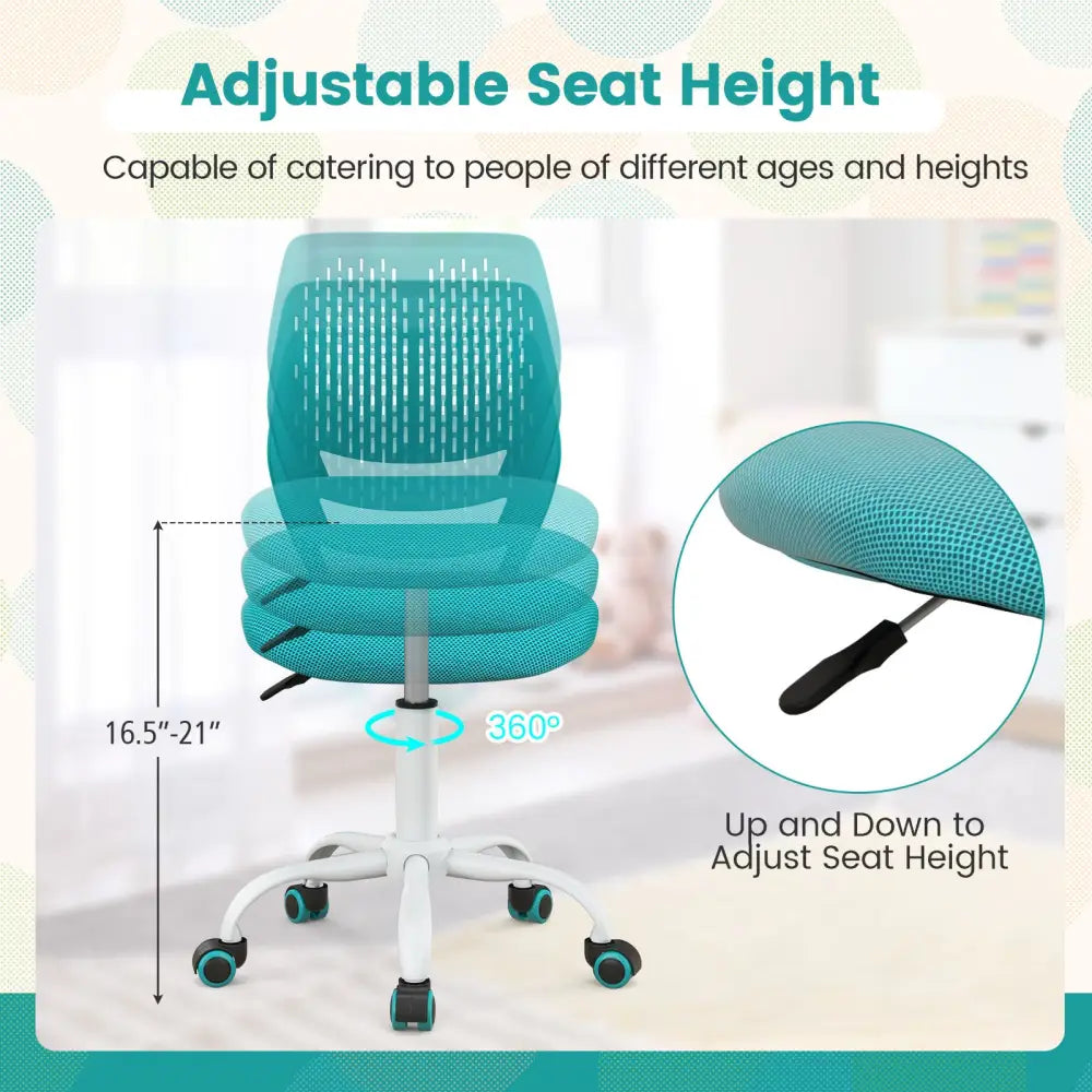 Ergonomic Children Study Chair with Adjustable Height-Turquoise - Turquoise - Kids Chairs & Seating