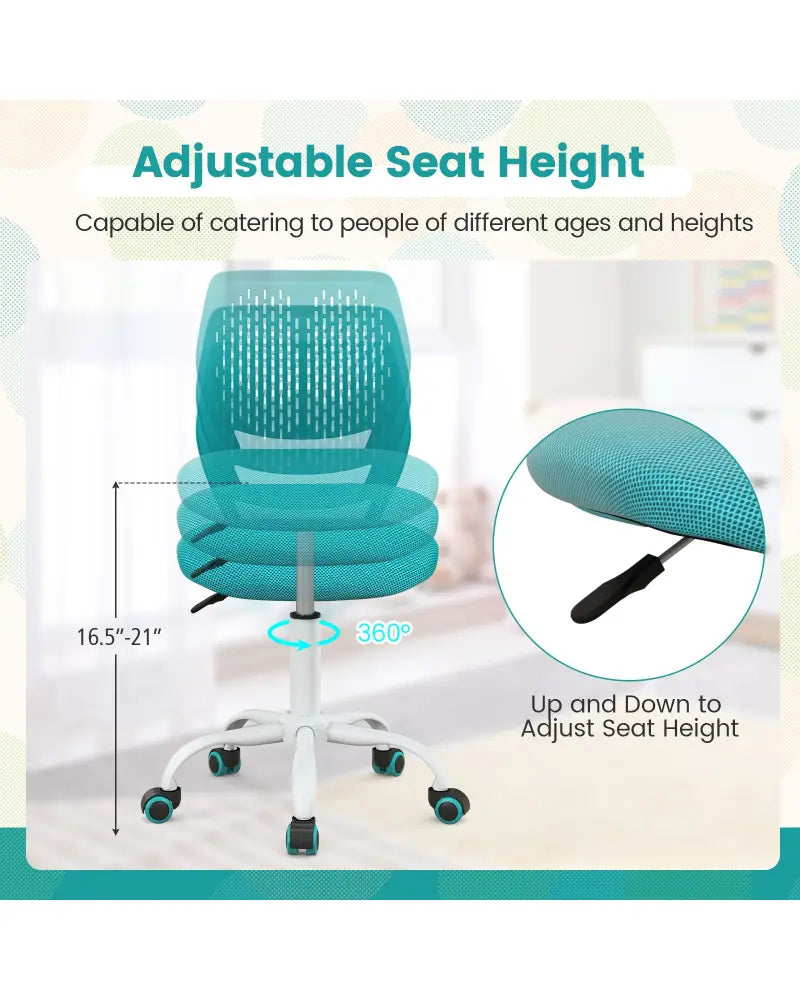Ergonomic Children Study Chair with Adjustable Height-Turquoise - Turquoise - Kids Chairs & Seating