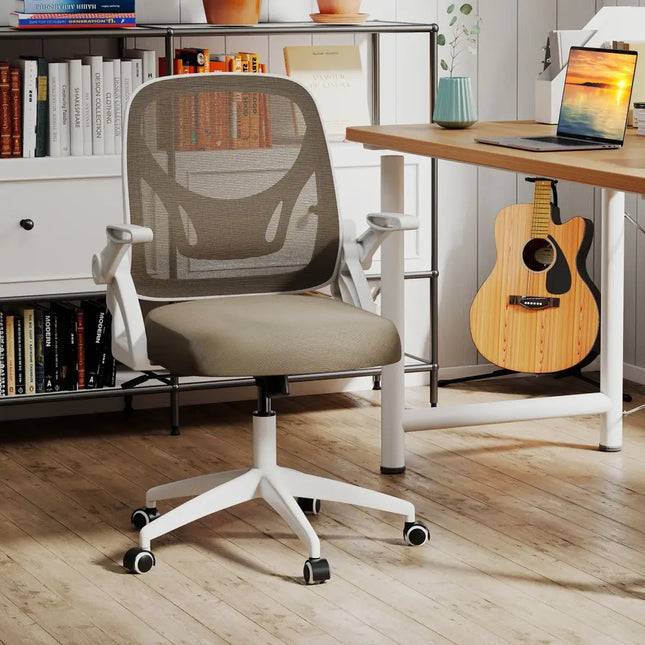 Ergonomic Computer Desk Chair with Lumbar Support and Flip-up Arms-Gray - Gray - Ergonomic Chairs