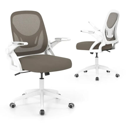 Ergonomic Computer Desk Chair with Lumbar Support and Flip-up Arms-Gray - Gray - Ergonomic Chairs