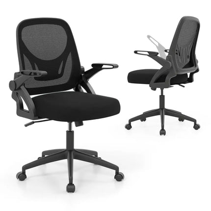 Ergonomic Computer Desk Chair with Lumbar Support and Flip-up Arms-Black - Black - Ergonomic Chairs