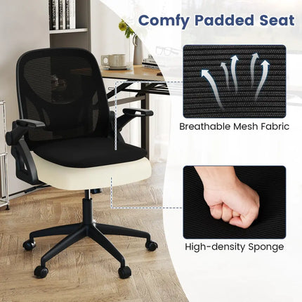 Ergonomic Computer Desk Chair with Lumbar Support and Flip-up Arms-Black - Black - Ergonomic Chairs
