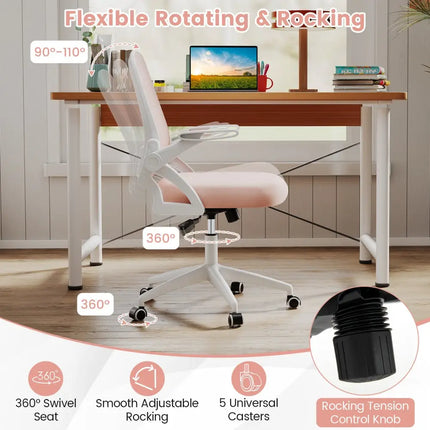 Ergonomic Computer Desk Chair with Lumbar Support and Flip-up Arms-Pink - Pink - Ergonomic Chairs