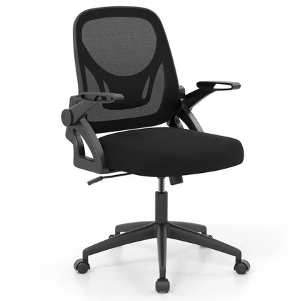 Ergonomic Computer Desk Chair with Lumbar Support and Flip-up Arms-Black - Black - Ergonomic Chairs