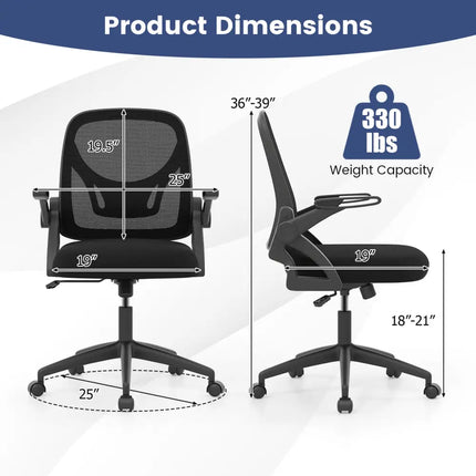 Ergonomic Computer Desk Chair with Lumbar Support and Flip-up Arms-Black - Black - Ergonomic Chairs