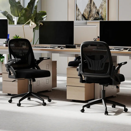 Ergonomic Computer Desk Chair with Lumbar Support and Flip-up Arms-Black - Black - Ergonomic Chairs