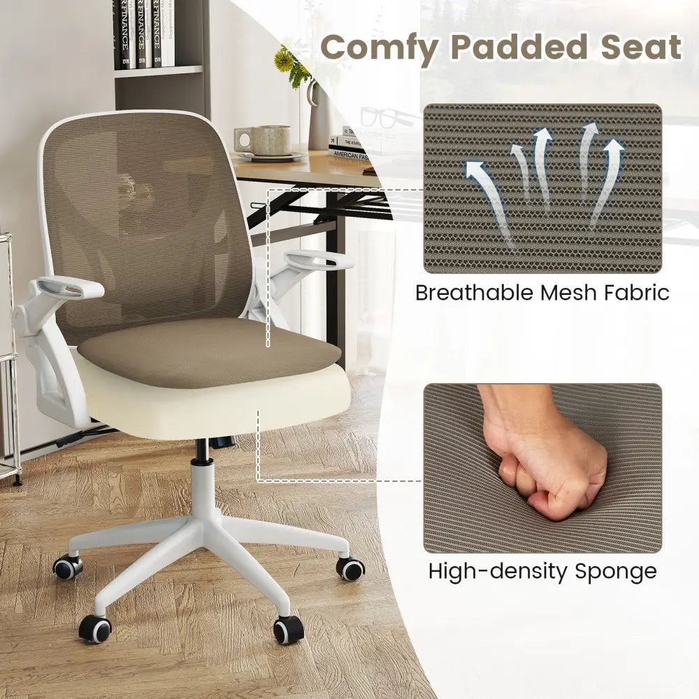 Ergonomic Computer Desk Chair with Lumbar Support and Flip-up Arms-Gray - Gray - Ergonomic Chairs