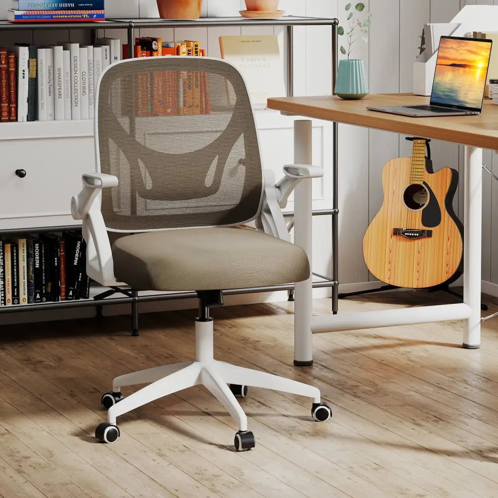 Ergonomic Computer Desk Chair with Lumbar Support and Flip-up Arms-Gray - Gray - Ergonomic Chairs