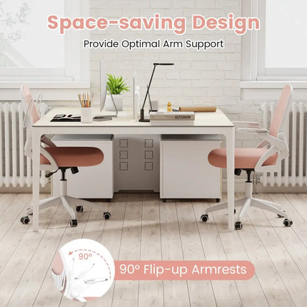 Ergonomic Computer Desk Chair with Lumbar Support and Flip-up Arms-Pink - Pink - Ergonomic Chairs