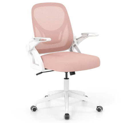 Ergonomic Computer Desk Chair with Lumbar Support and Flip-up Arms-Pink - Pink - Ergonomic Chairs