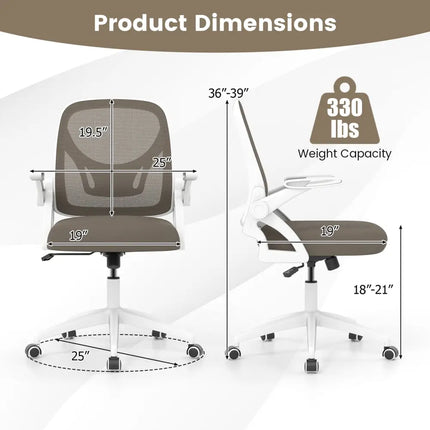 Ergonomic Computer Desk Chair with Lumbar Support and Flip-up Arms-Gray - Gray - Ergonomic Chairs