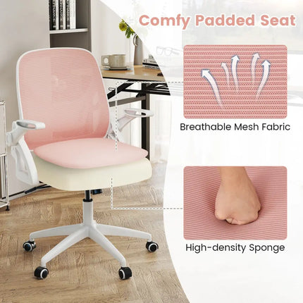 Ergonomic Computer Desk Chair with Lumbar Support and Flip-up Arms-Pink - Pink - Ergonomic Chairs