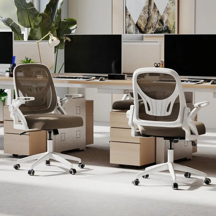 Ergonomic Computer Desk Chair with Lumbar Support and Flip-up Arms-Gray - Gray - Ergonomic Chairs