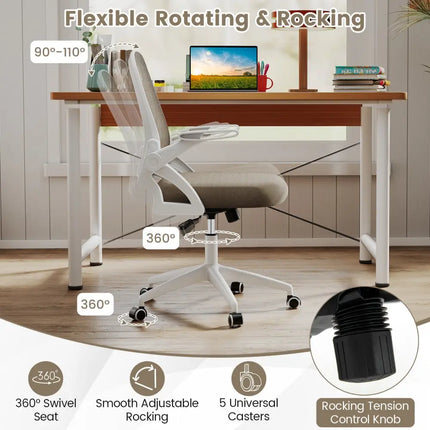 Ergonomic Computer Desk Chair with Lumbar Support and Flip-up Arms-Gray - Gray - Ergonomic Chairs