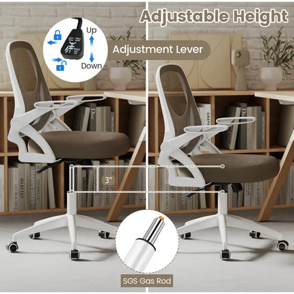 Ergonomic Computer Desk Chair with Lumbar Support and Flip-up Arms-Gray - Gray - Ergonomic Chairs