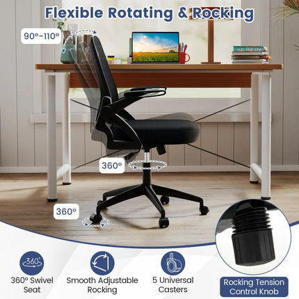 Ergonomic Computer Desk Chair with Lumbar Support and Flip-up Arms-Black - Black - Ergonomic Chairs