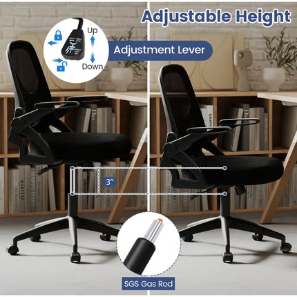 Ergonomic Computer Desk Chair with Lumbar Support and Flip-up Arms-Black - Black - Ergonomic Chairs
