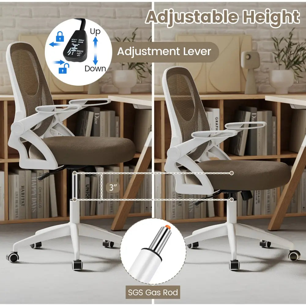 Ergonomic Computer Desk Chair with Lumbar Support and Flip-up Arms-Gray - Gray - Ergonomic Chairs
