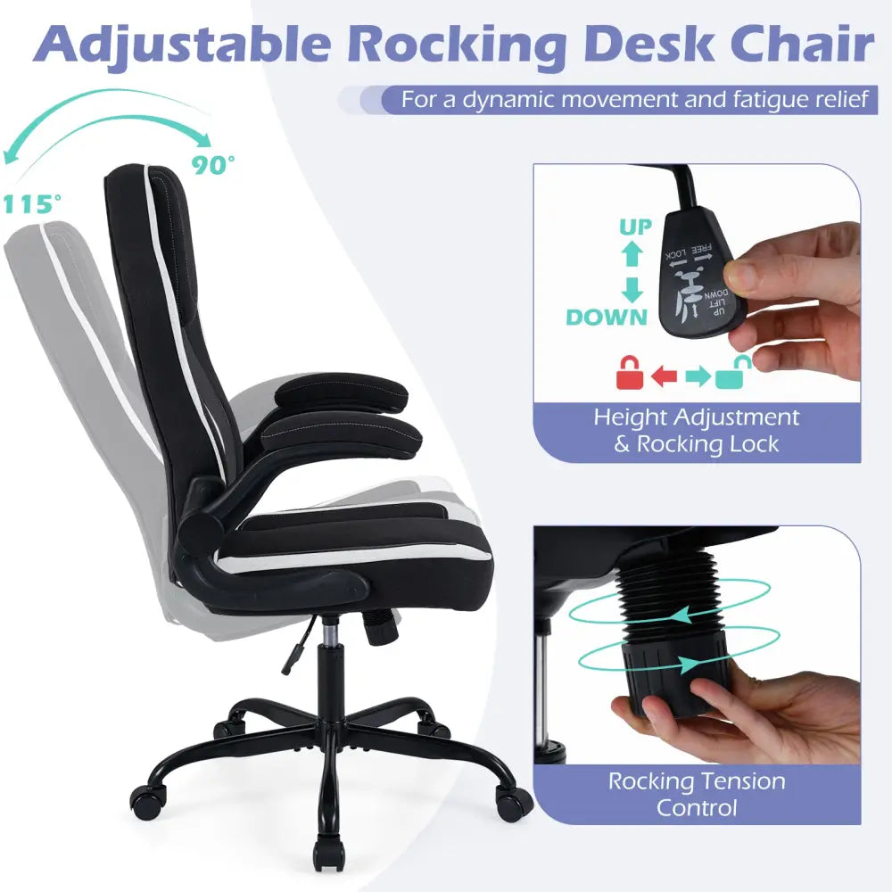 Ergonomic Computer Office Chair with 90° Flip-up Armrests-Black - Black - Ergonomic Chairs