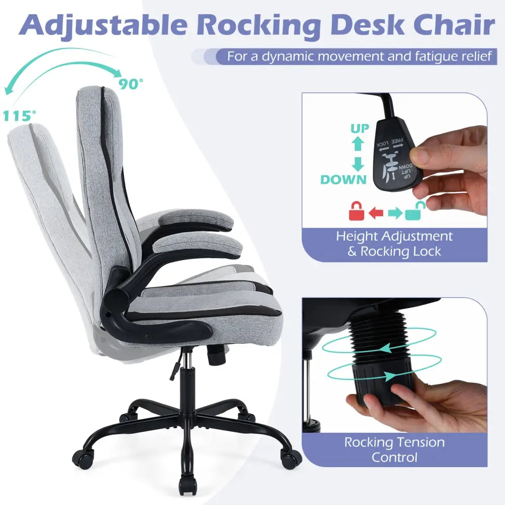 Ergonomic Computer Office Chair with 90° Flip-up Armrests-Gray - Gray - Ergonomic Chairs