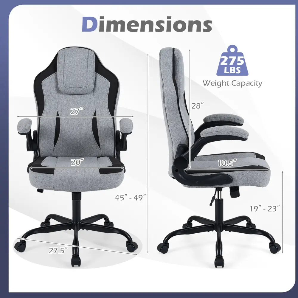 Ergonomic Computer Office Chair with 90° Flip-up Armrests-Gray - Gray - Ergonomic Chairs