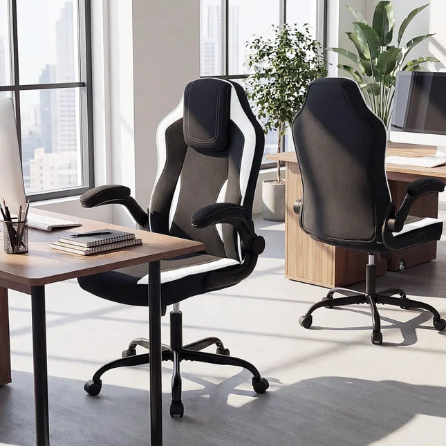 Ergonomic Computer Office Chair with 90Â° Flip-up Armrests-Black - Black - Ergonomic Chairs