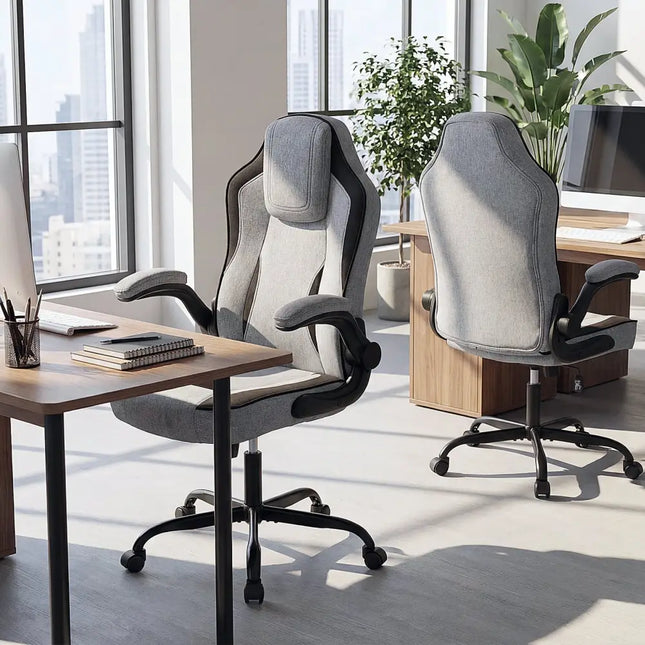 Ergonomic Computer Office Chair with 90Â° Flip-up Armrests-Gray - Gray - Ergonomic Chairs