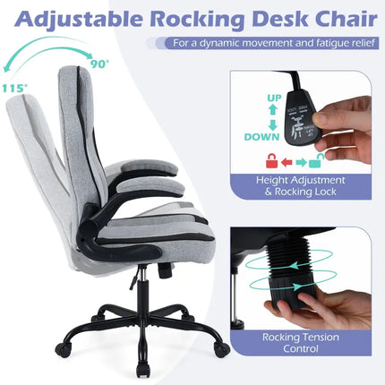 Ergonomic Computer Office Chair with 90Â° Flip-up Armrests-Gray - Gray - Ergonomic Chairs