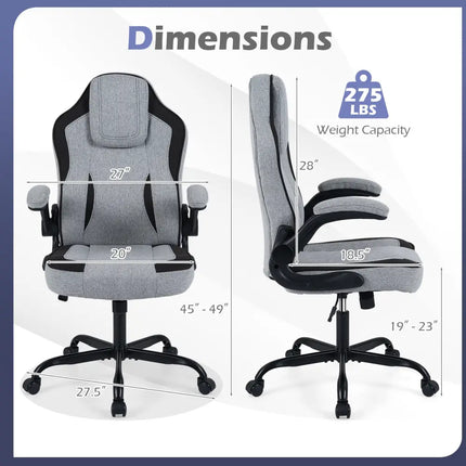 Ergonomic Computer Office Chair with 90Â° Flip-up Armrests-Gray - Gray - Ergonomic Chairs