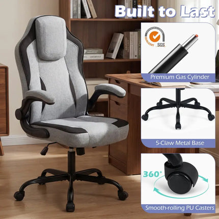 Ergonomic Computer Office Chair with 90Â° Flip-up Armrests-Gray - Gray - Ergonomic Chairs