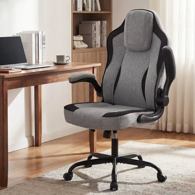 Ergonomic Computer Office Chair with 90Â° Flip-up Armrests-Gray - Gray - Ergonomic Chairs