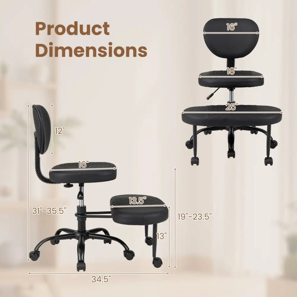 Ergonomic Cross Legged Office Chair with Height-Adjustable Seat - Black - Black - Ergonomic Chairs