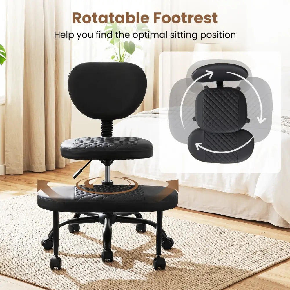 Ergonomic Cross Legged Office Chair with Height-Adjustable Seat - Black - Black - Ergonomic Chairs