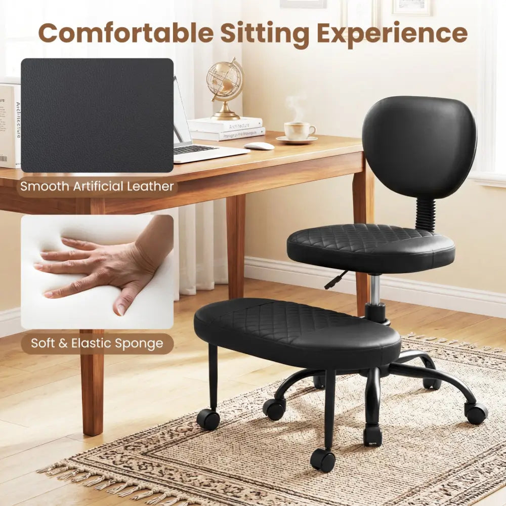 Ergonomic Cross Legged Office Chair with Height-Adjustable Seat - Black - Black - Ergonomic Chairs