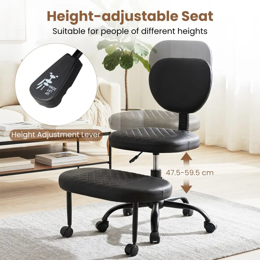 Ergonomic Cross Legged Office Chair with Height-Adjustable Seat - Black - Black - Ergonomic Chairs