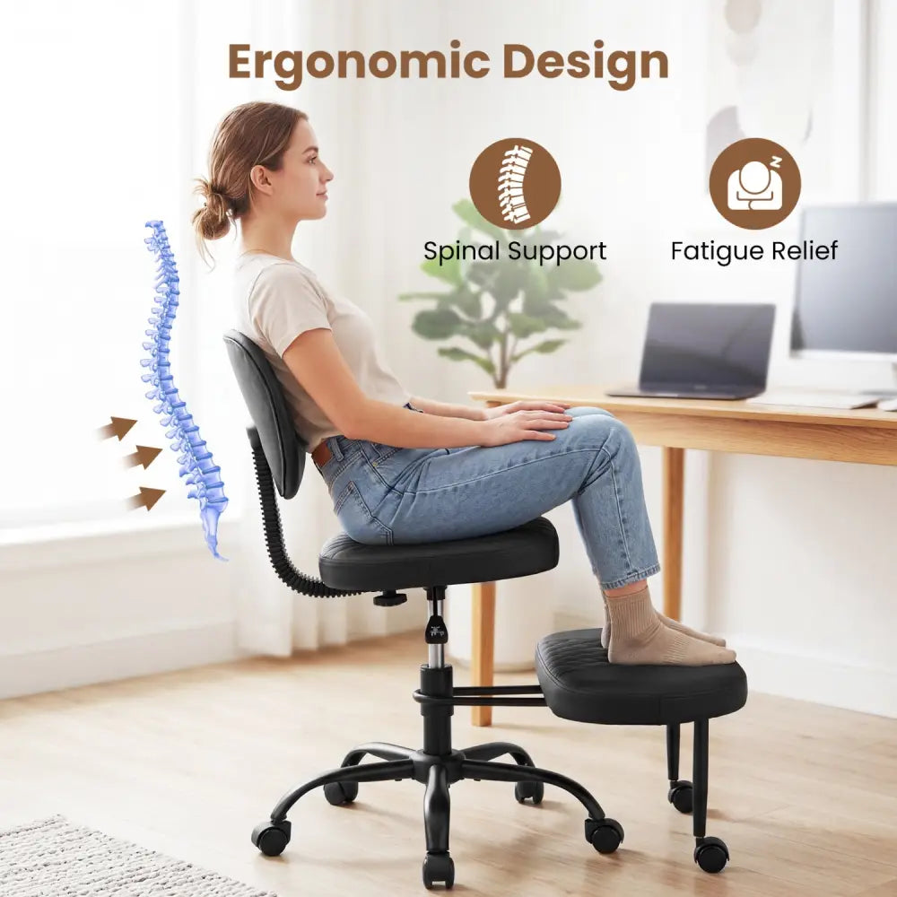 Ergonomic Cross Legged Office Chair with Height-Adjustable Seat - Black - Black - Ergonomic Chairs