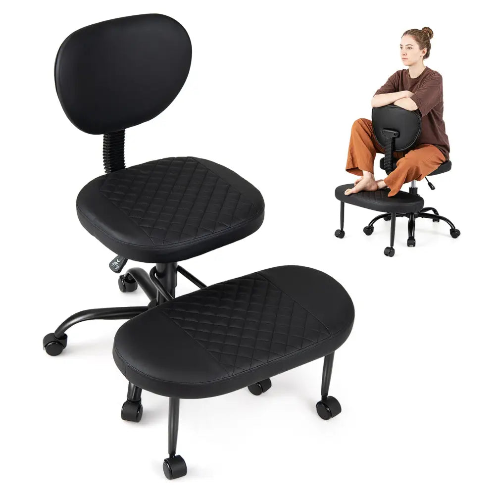 Ergonomic Cross Legged Office Chair with Height-Adjustable Seat - Black - Black - Ergonomic Chairs