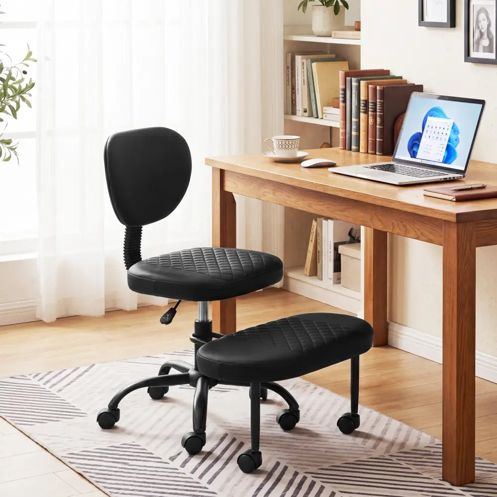 Ergonomic Cross Legged Office Chair with Height-Adjustable Seat - Black - Black - Ergonomic Chairs