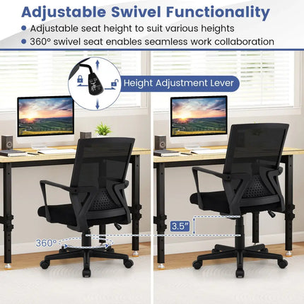 Ergonomic Desk Chair with Lumbar Support and Rocking Function-Black - Black - Mesh Chairs
