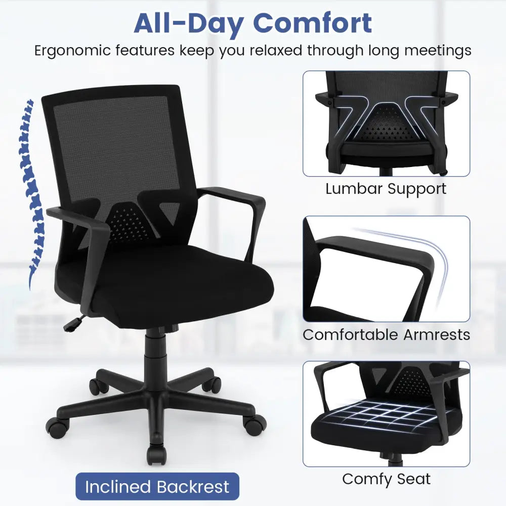 Ergonomic Desk Chair with Lumbar Support and Rocking Function-Black - Black - Mesh Chairs